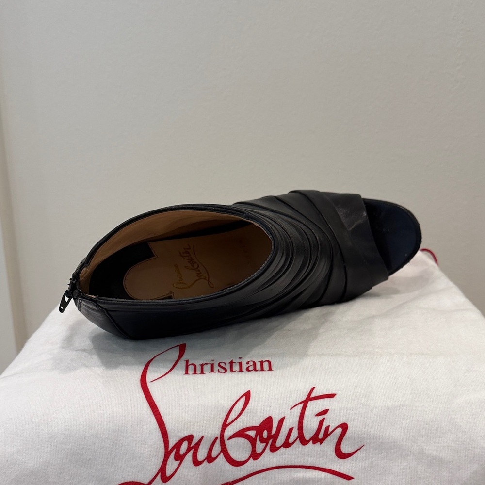 Christian Louboutin Black Leather Peep-Toe Wrap Booties - Picture 4 of 5
